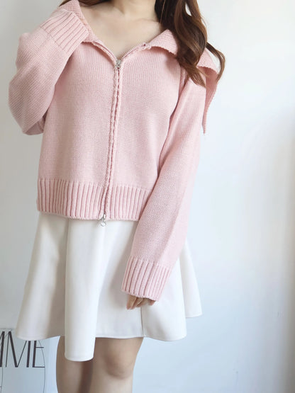 Sailor Collar Zip Cardigan(Pink)