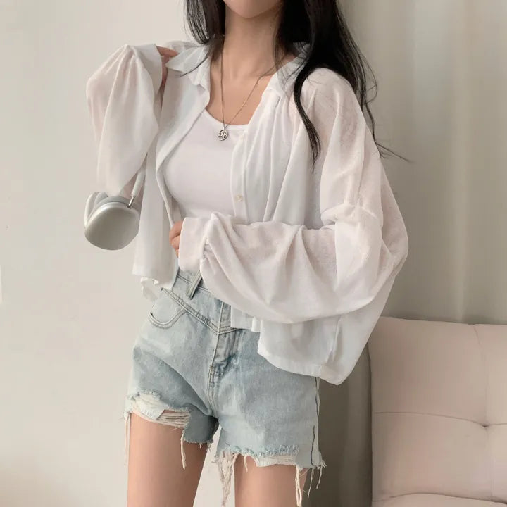Morning Mist Sheer Layering Oversized Shirt(4 colors)