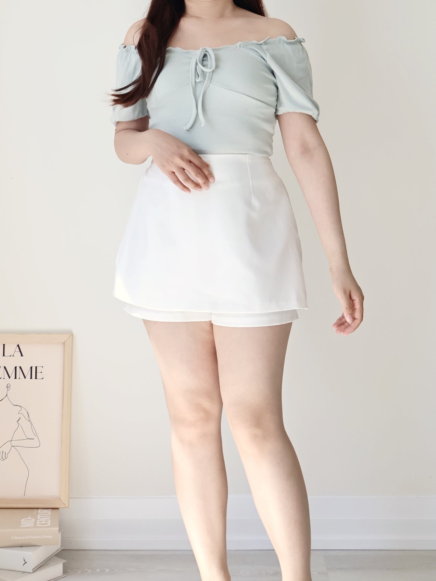 2-Way Romantic Flutter Trim Soft Draped Top(Mint)