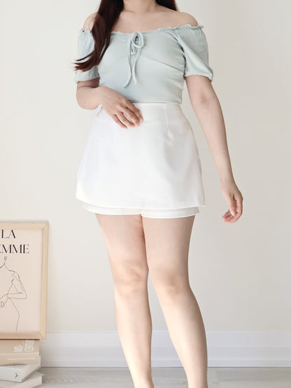 2-Way Romantic Flutter Trim Soft Draped Top(Mint)