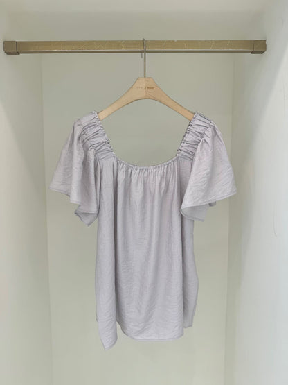 Graceful Square Neck Petal-Sleeve Chiffon Blouse(4 colors)