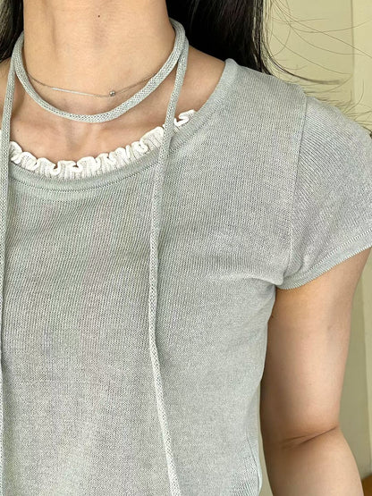 Elegant Scalloped-Trim Breathable Linen Knit Top(4 colors)