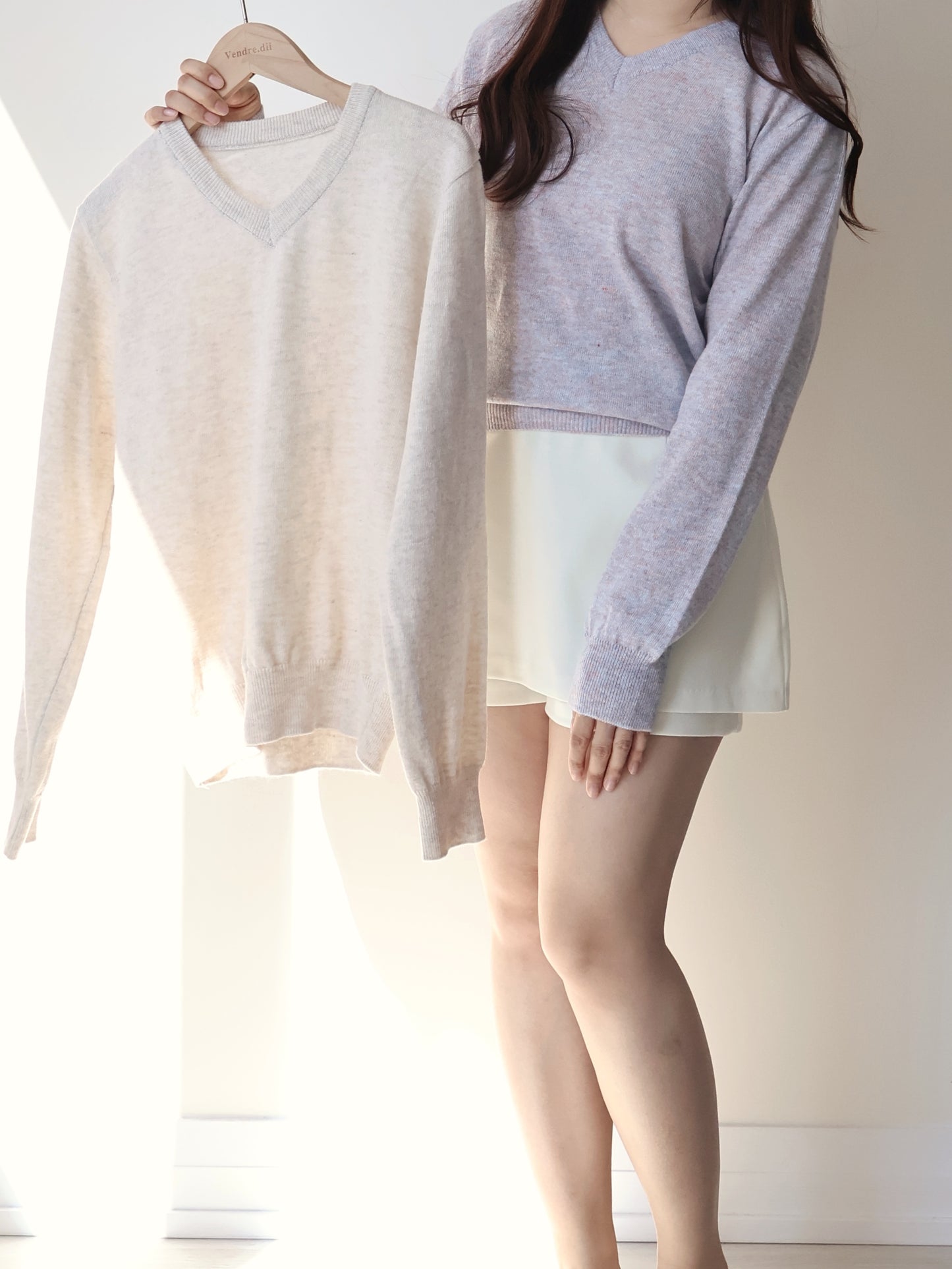 Dreamy V-Neck Heather Sweater(Lavender)