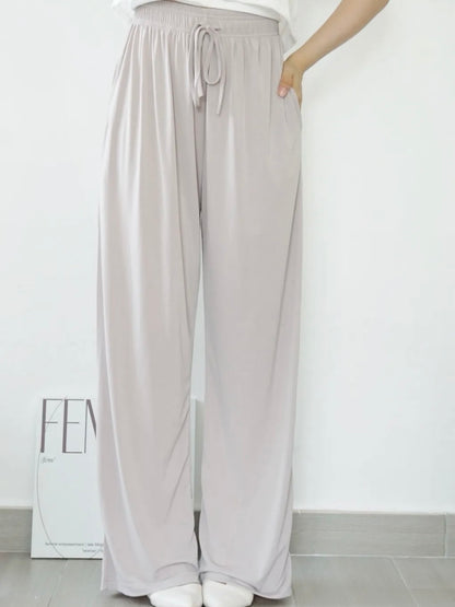 Airy Matte Breathable Wide-Leg Pants with Pockets(Beige)