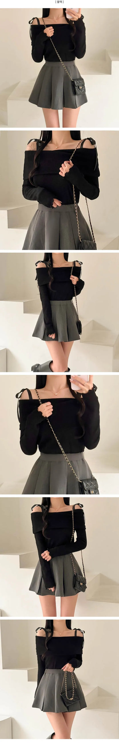 Romantic Bow Collar Off-Shoulder Top(3 colors)