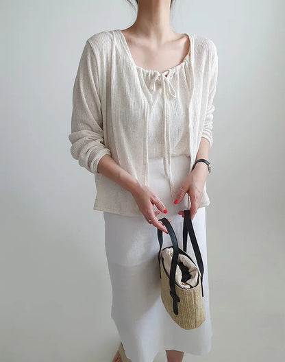 Airy Relaxed Linen Cami & Cardigan 2-Piece Set(Oatmeal)