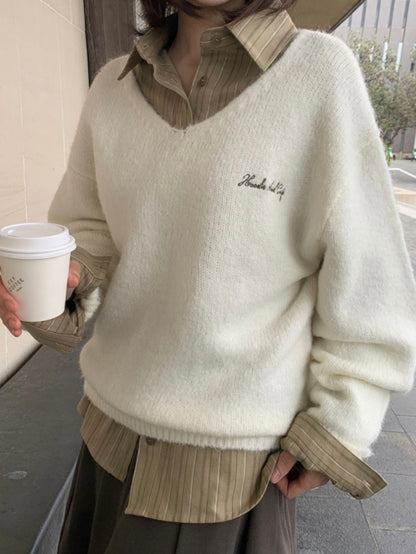 [10% Wool] Furry loose fit V-neck knit(5 colors)