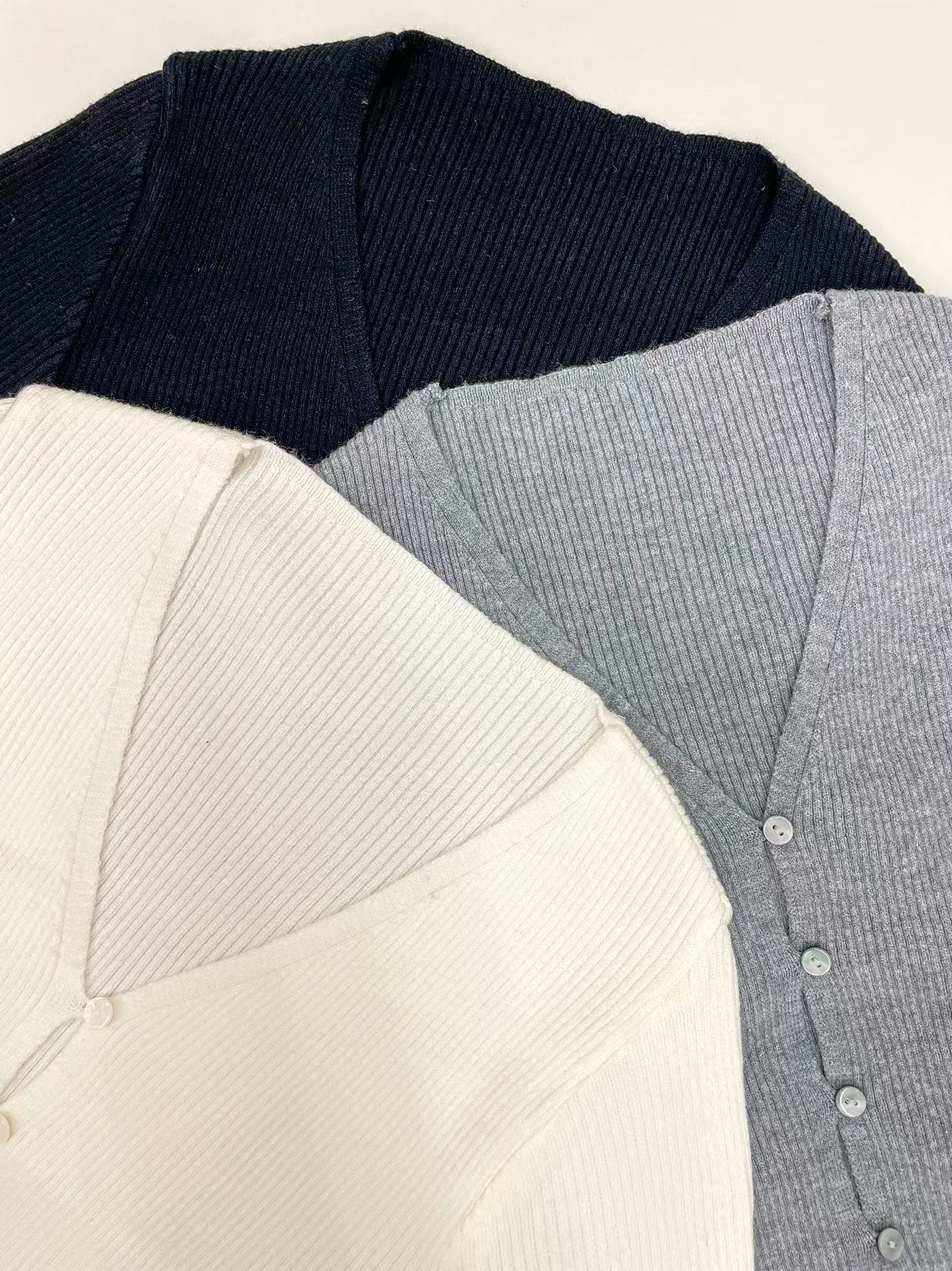 Ribbed Button-Down Stretch Knit Top(3 colors)
