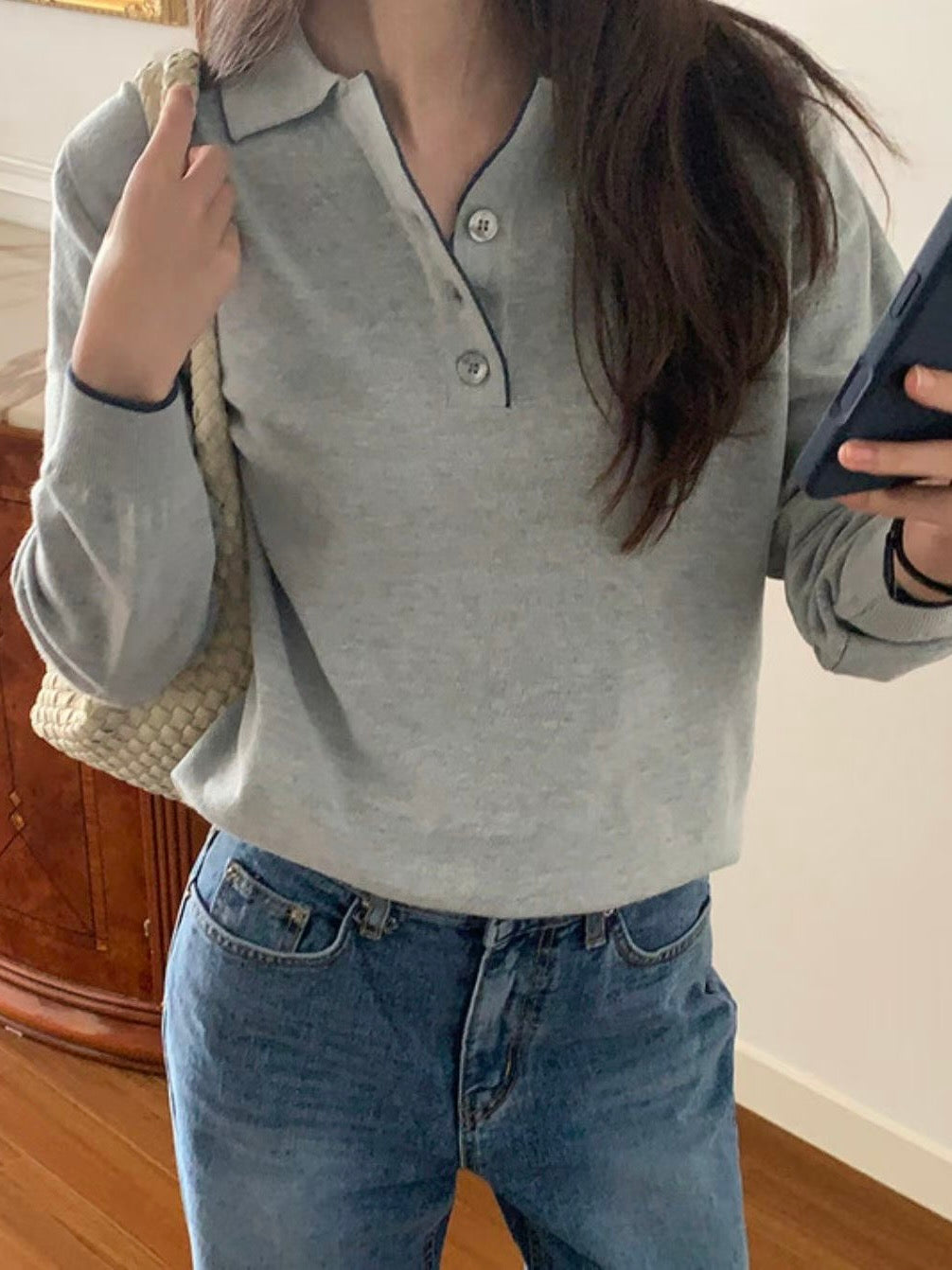 Collared Button-Up Piping Sweater(4 Colors)