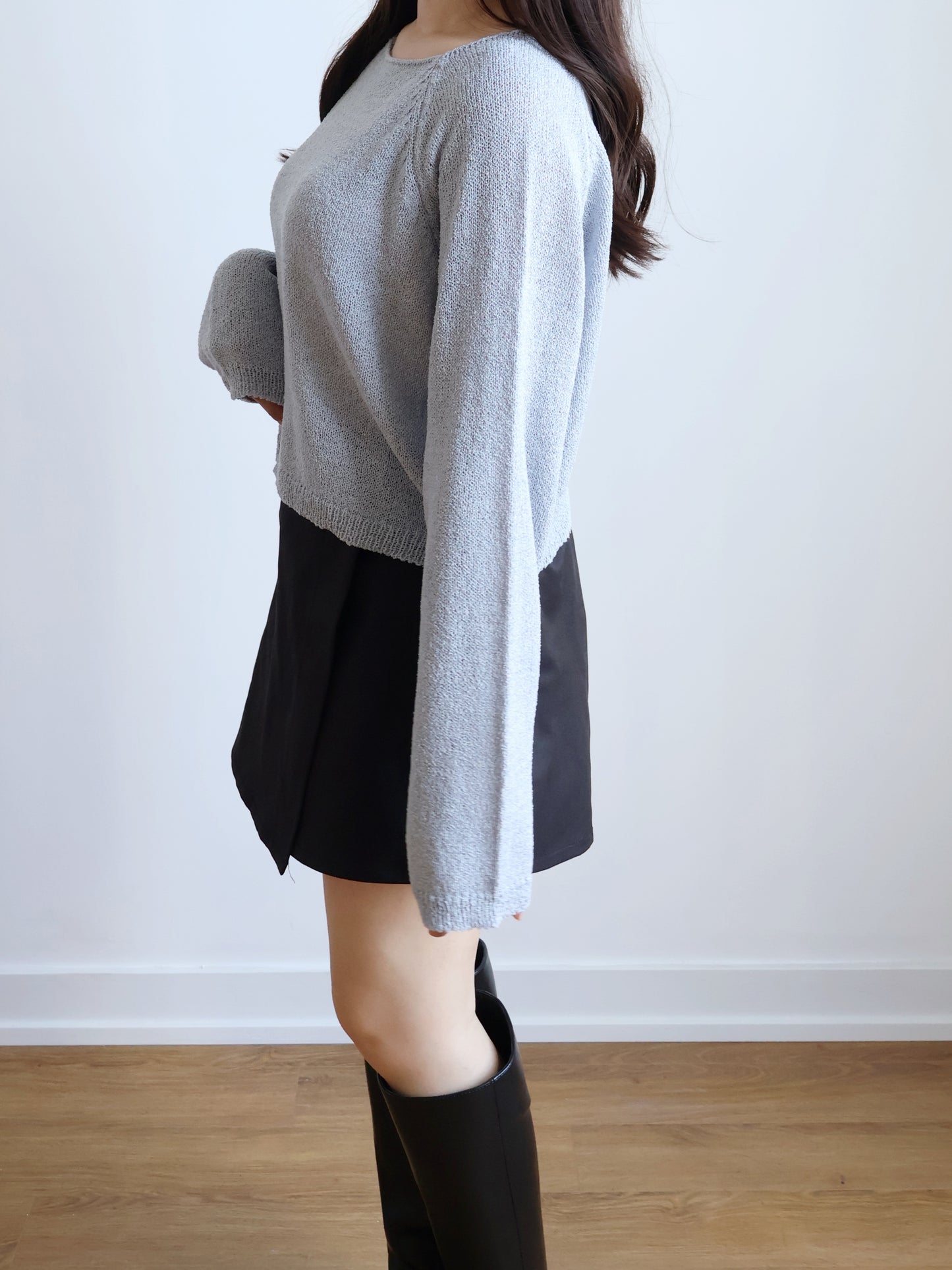 Cloudy Boat Neck Oversized Sweaters(Greyish Blue)