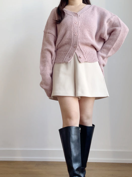 [10% WOOL] V-neck Warm Knit Cardigan (Pinkish purple)