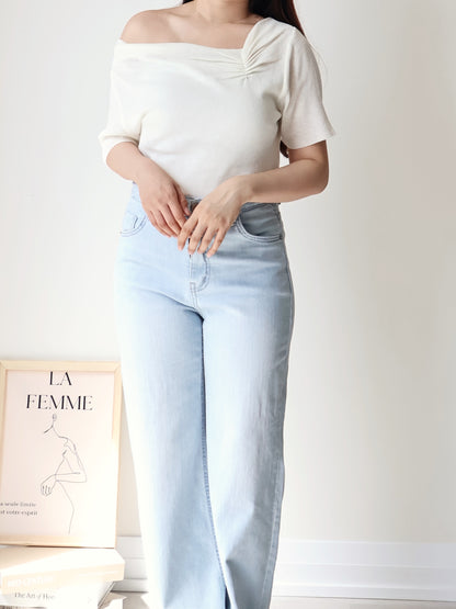 2-Way Elegant Tiered Pleat Ice Silk Knit Top(Ivory)