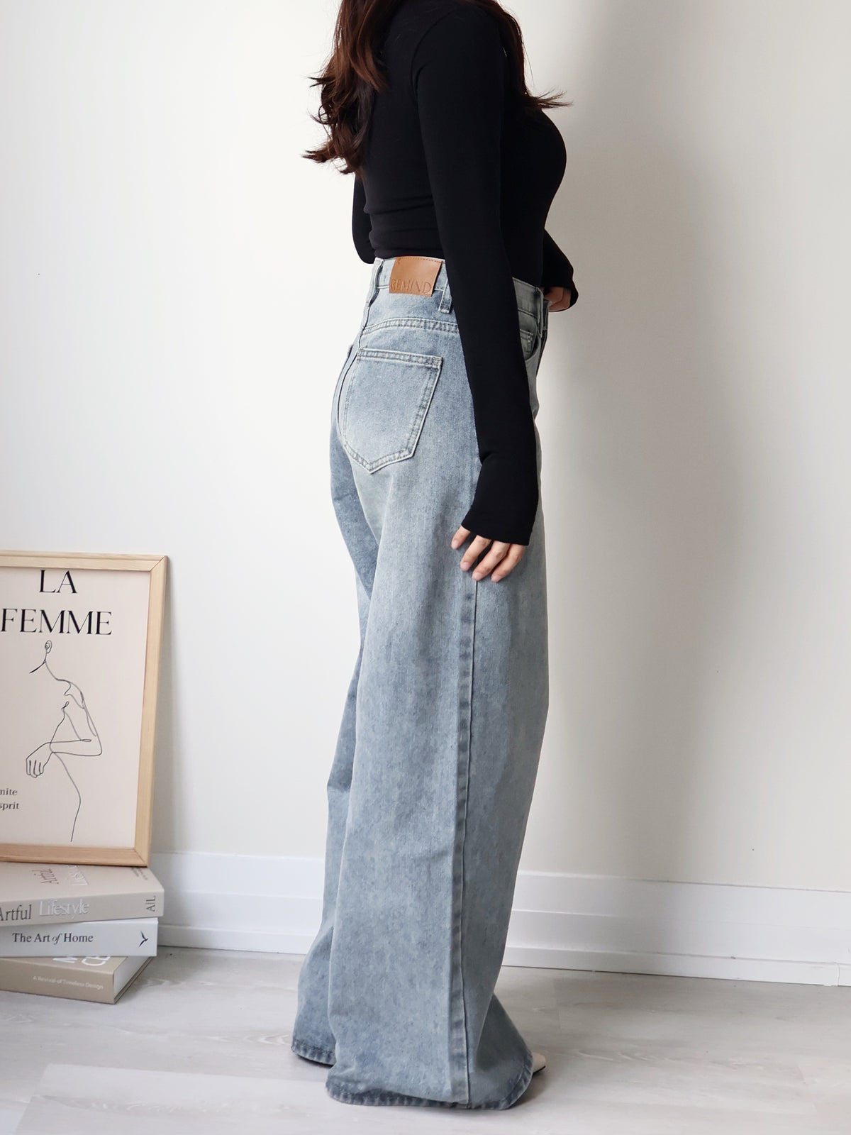 [S-2XL · 3 Lengths] Vintage-Wash Wide-Leg Denim Pants(Dusty blue)