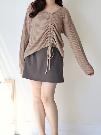 Effortless Drawstring Relaxed-Fit Knit Top(Brown)