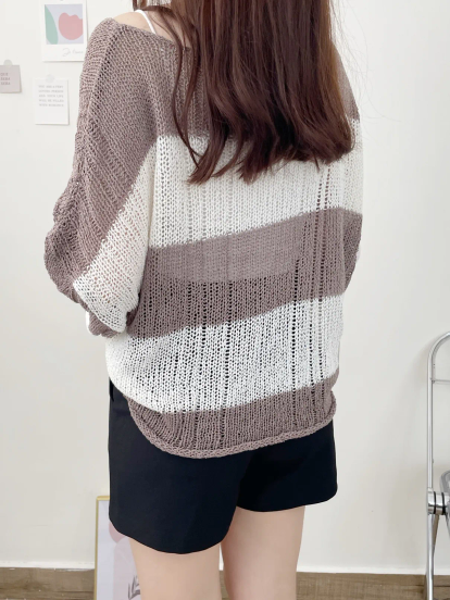 Soft Cable-Knit Colour-Block Top(Brown)