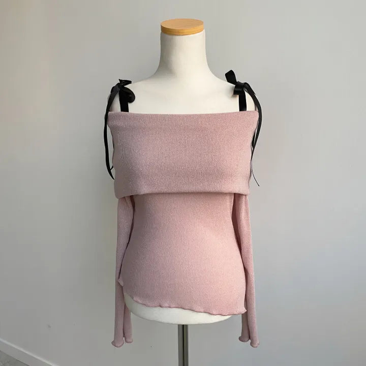 Romantic Bow Collar Off-Shoulder Top(3 colors)
