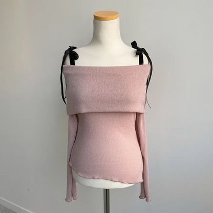 Romantic Bow Collar Off-Shoulder Top(3 colors)