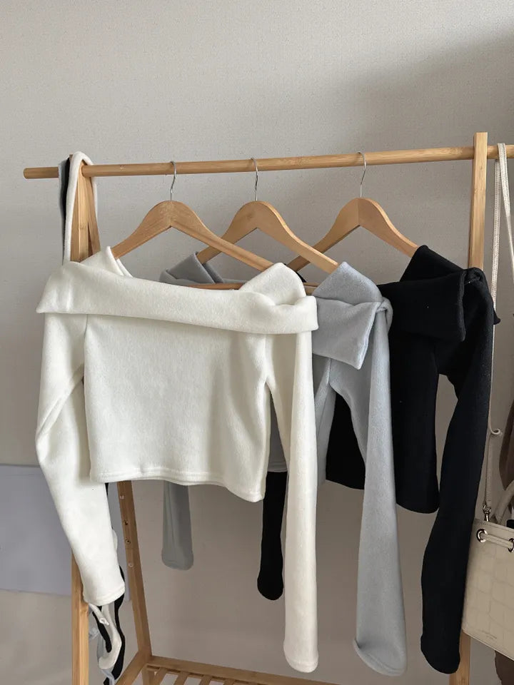 [With neck strap] Elegant Sailboat Collar Warm Fleece Top