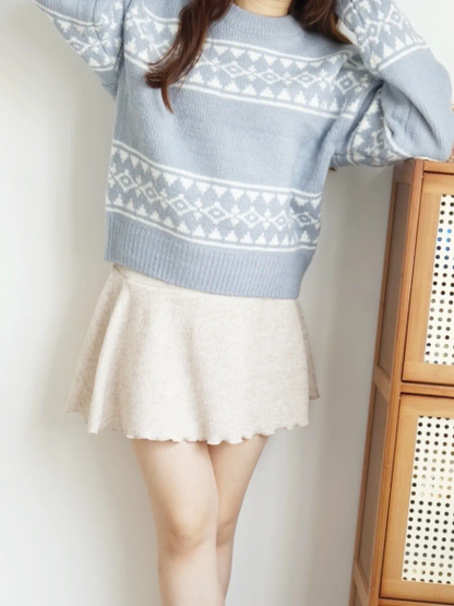 Nordic Round Neck Thick Sweater(Greyish blue)