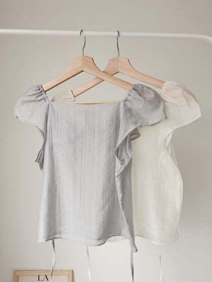 [2-way] Airy Ruffle Halter Tencel Blouse(Light grey)