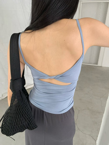 [Removable Pads] Cross-Back Twist Cotton Modal Bra Top(4 colors)