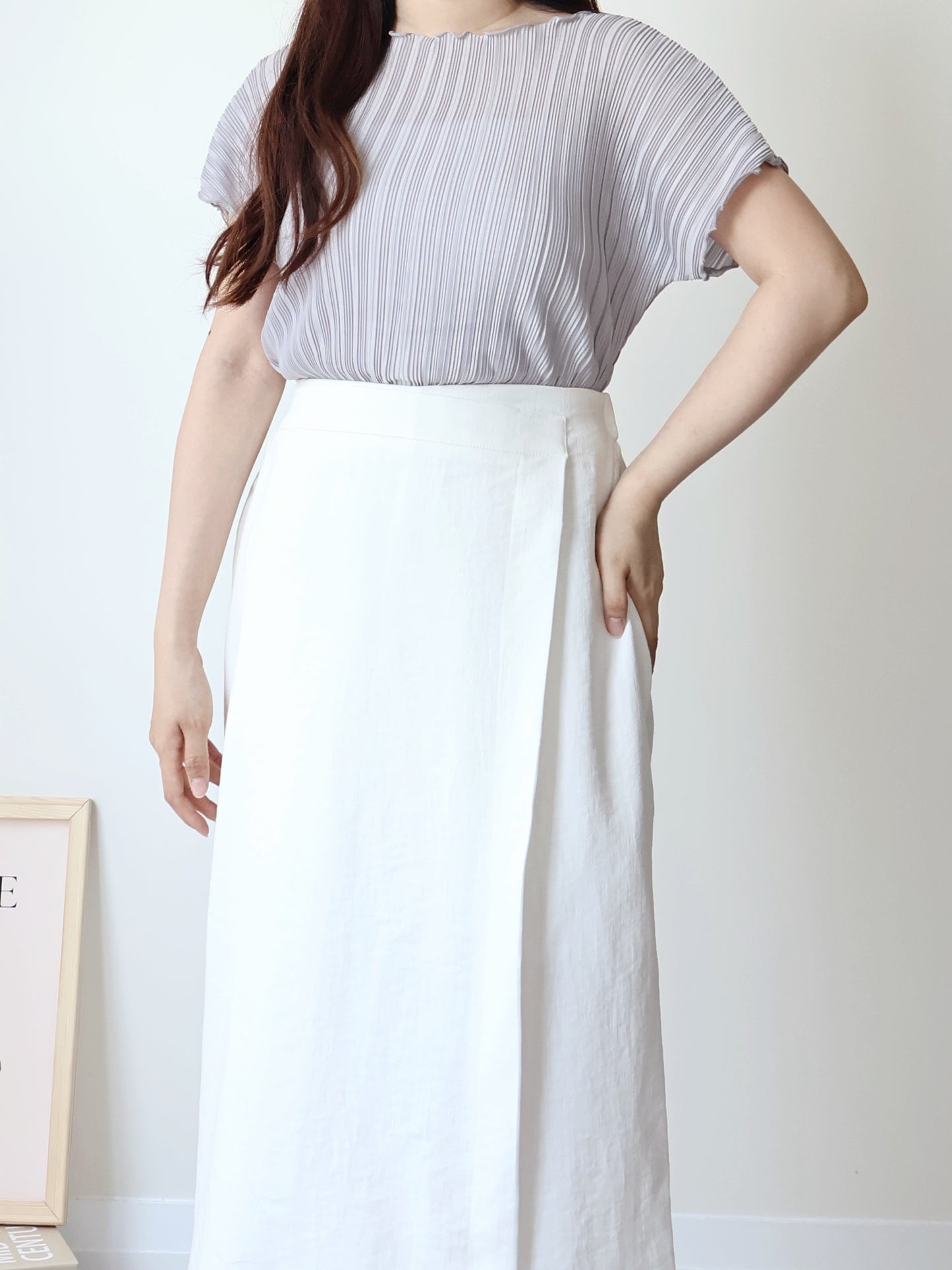 [Wrinkle-Free] Elegant Cool-Touch Vertical Pleat Top(Greyish Blue)