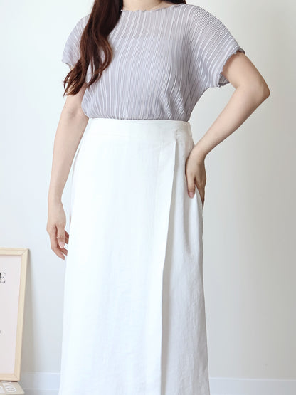 [Wrinkle-Free] Elegant Cool-Touch Vertical Pleat Top(Greyish Blue)