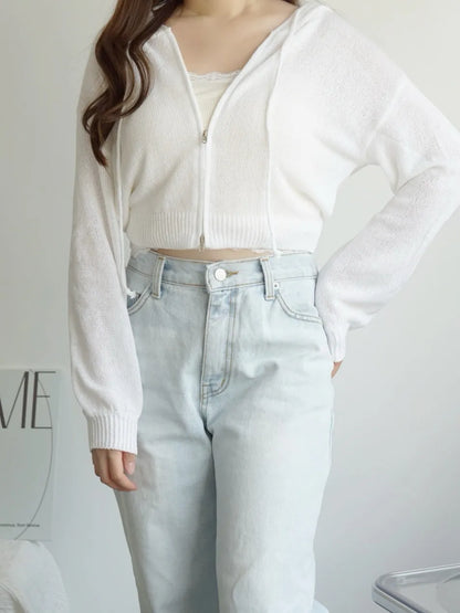 [3-WAYS] Sporty Hooded Zip Knit Cardigan(Ivory)