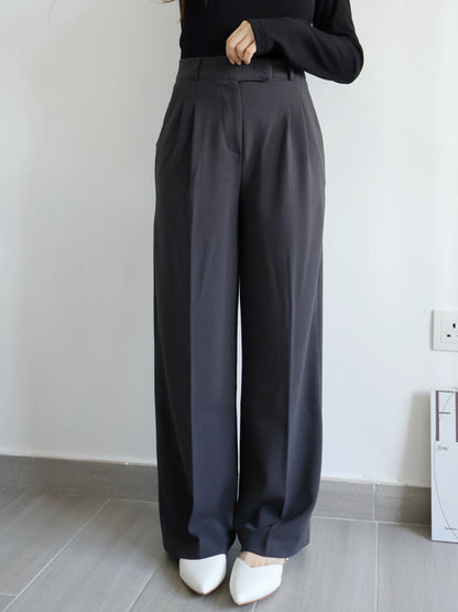 [Best Seller🏅] Wrinkle-free Fabric Pleated Straight Leg Trousers(Charcoal)