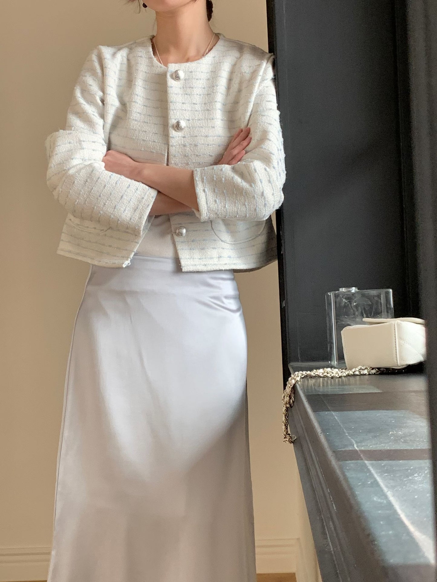 Pastel Horizontal Weave Tweed Jacket(3 colors)