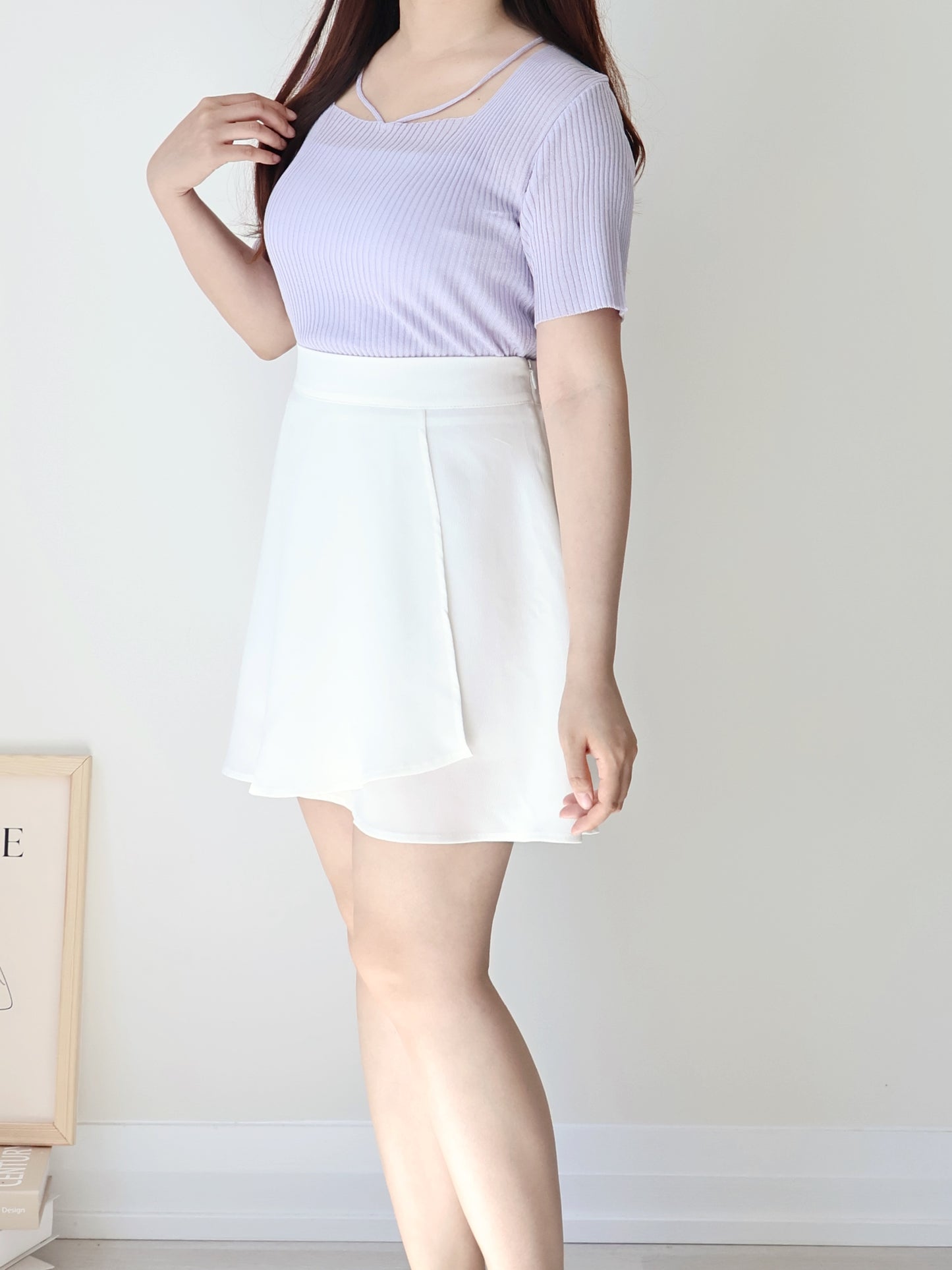 Flirty Square Neck V-Strap Ice Knit Top(Lavender)