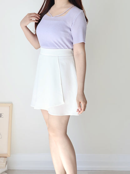 Flirty Square Neck V-Strap Ice Knit Top(Lavender)