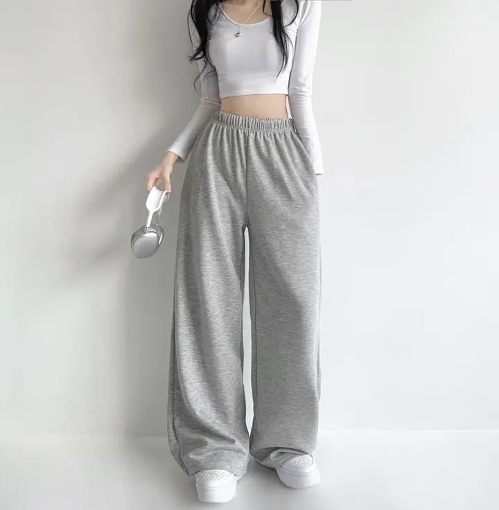 [3 Lengths] Everyday Relaxed Wide-Leg Cotton Pants with Pockets(Grey)