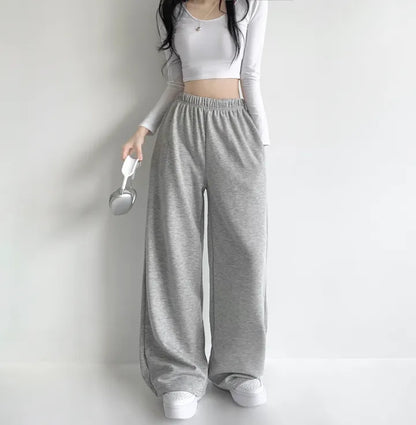[3 Lengths] Everyday Relaxed Wide-Leg Cotton Pants with Pockets(Grey)