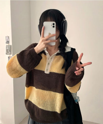 [20% Wool] Preppy Stripe Polo Sweater(5 colors)