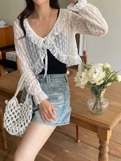 Daisy Ruffled Sheer Bolero Cardigan(2 Colors)