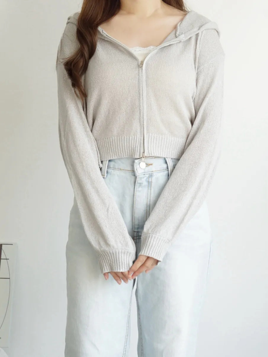 [3-WAYS] Sporty Hooded Zip Knit Cardigan(Grey)