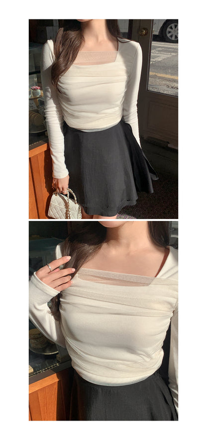 Romantic Sheer Square Neck Tee(3 colors)