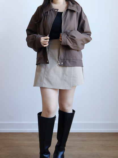 Earth-toned Windproof Zipper Jacket(Brown)