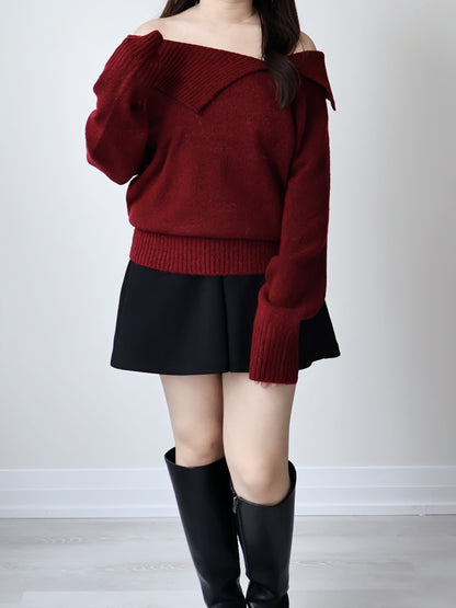 [2-WAYS] Elegant Off-shoulder Sweater(Wine)