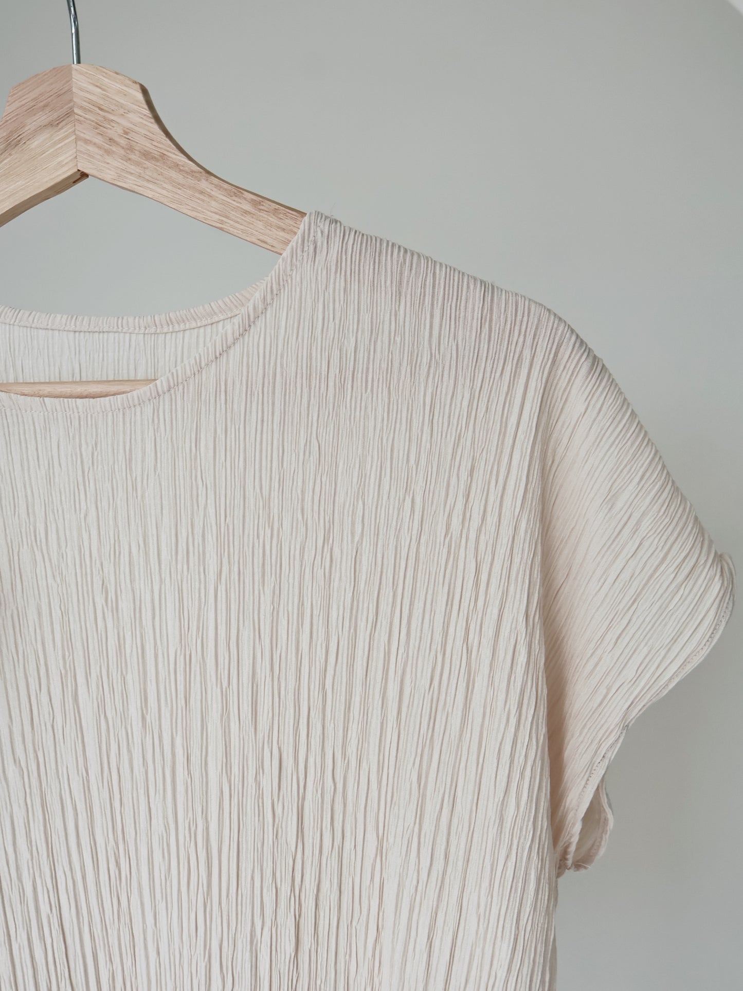 [Wrinkle-Free] Breezy Crinkled Arm-Concealing Blouse(Powder Apricot)