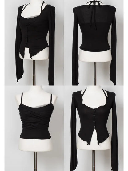Balletcore Sheer Layered Cami & Cardigan 2-Piece Set(4 colors)