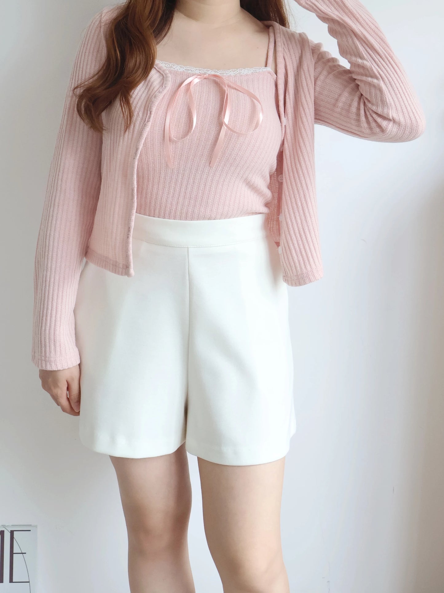 [2-Piece Set] Romantic Balletcore Lace Cami & Cardigan Set(Pink)