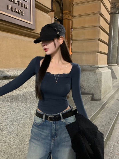 Elegant V-neck Lace Shirring Top(4 colors)