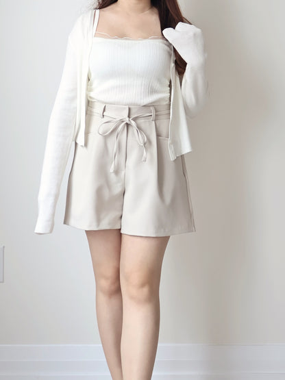 [2-Piece Set] Romantic Semi-Sheer Padded Camisole with Ultra-Soft Cardigan(Ivory)