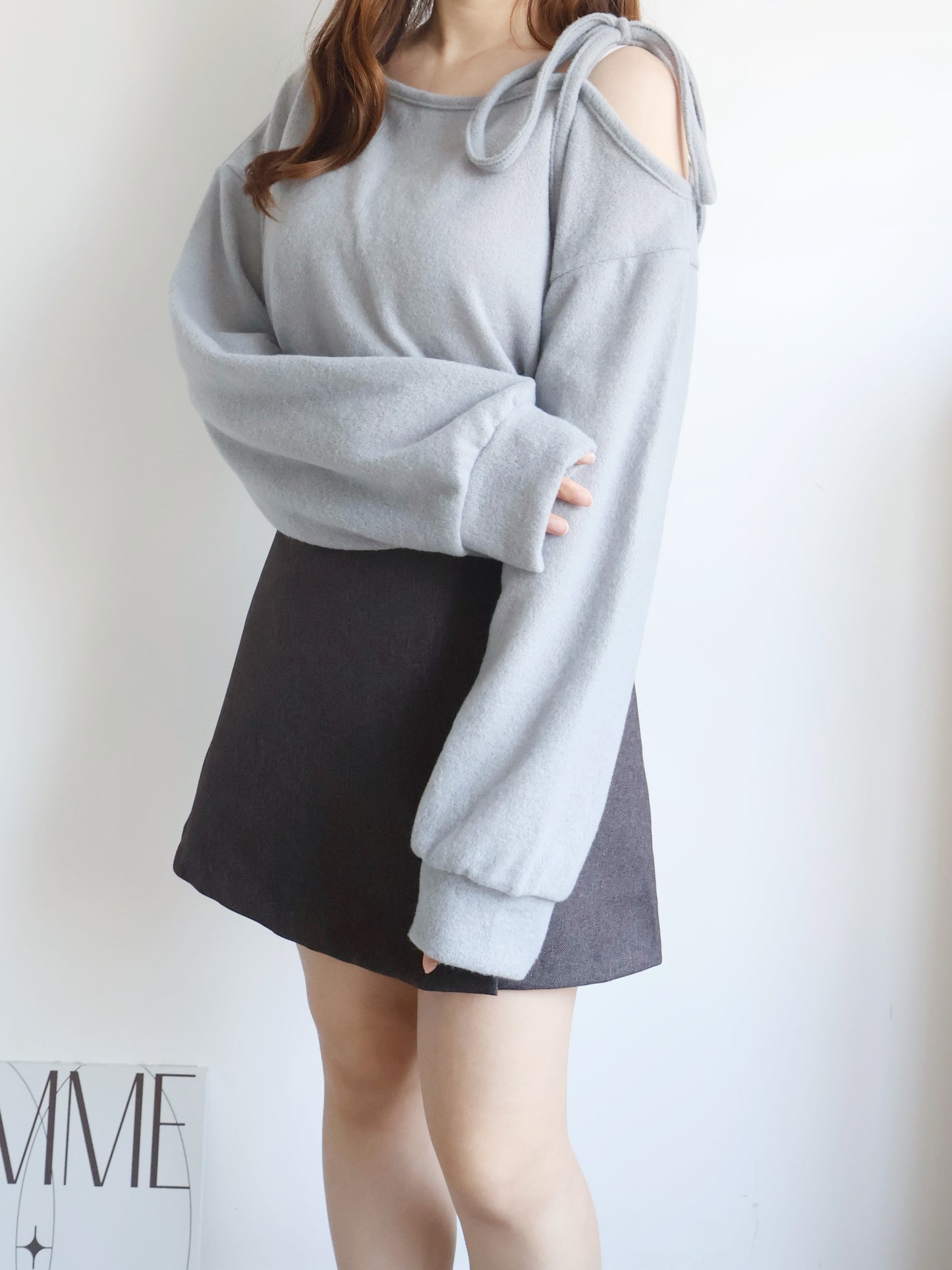 Asymmetric One-Shoulder Fleece Top(Grey)