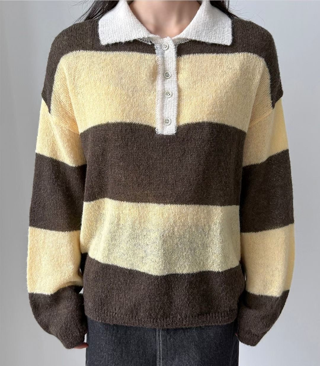 [20% Wool] Preppy Stripe Polo Sweater(5 colors)