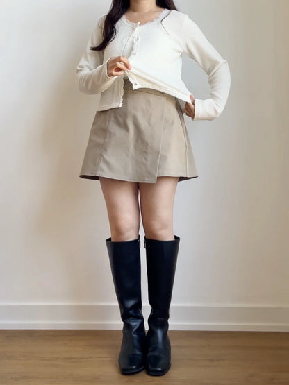 Elegant Pearl Button Lace Trim Two-Piece Set(Ivory)