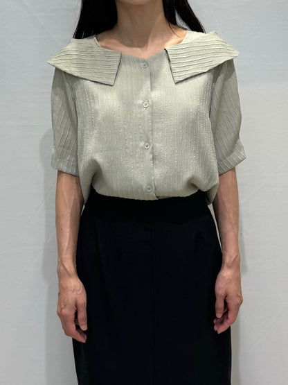[Wrinkle-Free] Lapel Button-Front Textured Mid-Sleeve Blouse(4 colors)