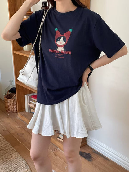 Oversized Marvin Cat Graphic Cotton T-Shirt(3 Colors)